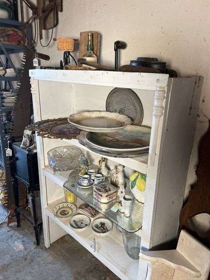 Decorative Plates, Figurines, and Assorted Items and Shelf image