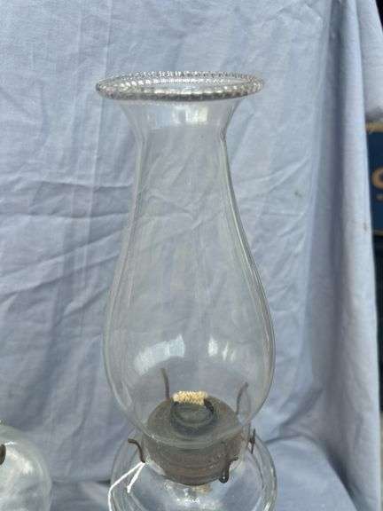 Two Clear Glass Oil Lamps