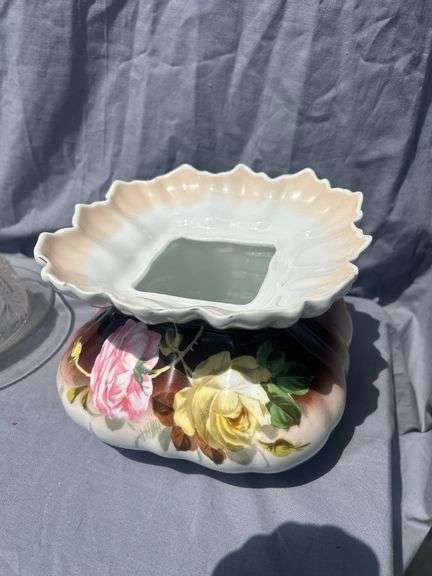 Collectible Glass Butter Dish with Lid and Floral Dish
