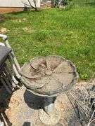 Concrete Bird Bath and Metal Garden Trellis