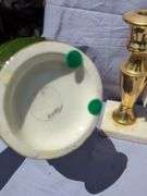 Pair of English Vases with Courting Scene and Pair of Brass Candlesticks