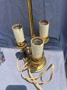 Brass Three-Light Lamp with Miniature Oil Lamp