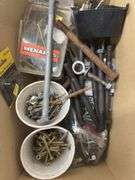 Bucket Boss Tool Bag with Hardware, Hinges, Screws, and Door Knobs