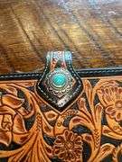 Leather Wallet with Floral Design and Turquoise Accent