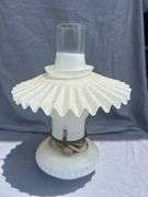 White Glass Ruffled Shade Electric Lamp