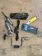 Variety of Hand Tools Including Stanley Plane, Draw Knife, and Rivet Tool Kit