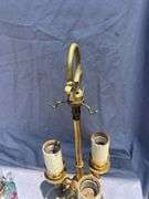 Brass Three-Light Lamp with Miniature Oil Lamp