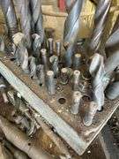 Large Assortment of Metal Drill Bits in Metal Organizer