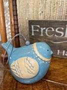Decorative Home Accent Bundle: Sign, Bird Figurine, Fabric Balls, and Wooden Spools