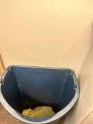 Storage Cabinet with Contents and Trash Can
