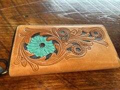 Myra Bag Tooled Leather Wallet with Zipper Closure and Floral Design