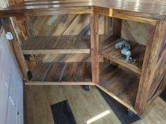 HANDCRAFTED WOODEN BAR OR COUNTER ON CASTERS