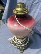 Floral Decorated Electric Lamp with Brass Base