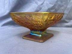 Iridescent Carnival Glass Footed Bowl