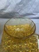 Amber Glass Vase with Ruffled Edge and Matching Cup and Saucer