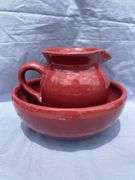 ByBee Red Glazed Pottery Pitcher and Bowl Set