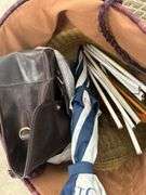 Wicker Basket with Purse, Umbrella, and Hangers