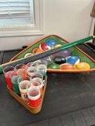 Billiard Pool Set with Shot Glasses, Rack, and Cue Stick