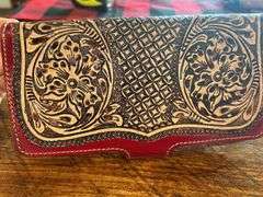 Hand Tooled Leather Wallet with Turquoise Accent