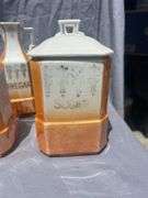 Vintage Kitchen Canister Set - Porcelain White and Orange