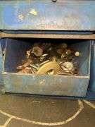 Blue Metal Tool Cabinet with Automotive Hardware and Parts