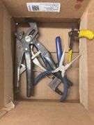 Box of Assorted Hand Tools and Electrical Supplies
