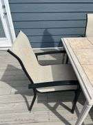 Tile Top Patio Dining Set with 6 Chairs and Umbrella