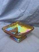 Iridescent Carnival Glass Footed Bowl