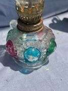 Brass Three-Light Lamp with Miniature Oil Lamp