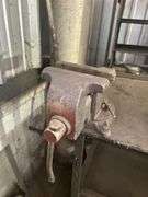Metal Work Bench with Vise, Rods, and Tools