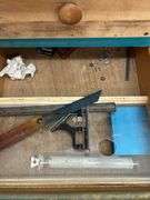 Turquoise Work Bench with Drawers and Vise