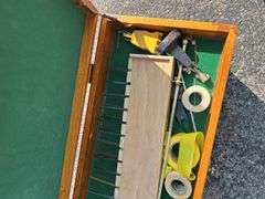 Wooden Tool Chest with Various Tools and Supplies