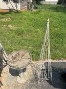 Concrete Bird Bath and Metal Garden Trellis