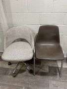 Pair of Office Chairs - Fabric Swivel and Brown Vinyl