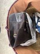Wicker Basket with Purse, Umbrella, and Hangers