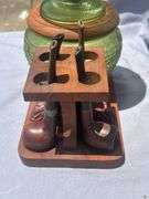 Mid-Century Modern Smoker's Lot: Pipe Stand with Pipes, Ashtray & Glass Bowl