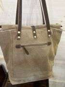 Myra Bag Woven Tote Bag with Leather Straps and Fur Accent