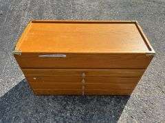 Wooden Tool Chest with Various Tools and Supplies