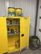 Justrite Flammable Liquid Storage Cabinet with Assorted Fluids and Supplies