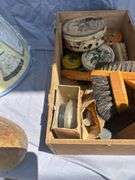 Assorted Collection: Wooden Shoe, Lampshade, and Shoe Shine Kit