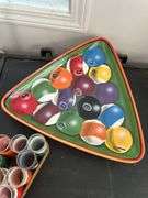 Billiard Pool Set with Shot Glasses, Rack, and Cue Stick