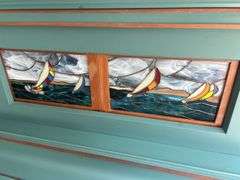 Repurposed Player Piano with Stained Glass Sailboat Windows