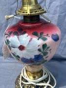 Floral Decorated Electric Lamp with Brass Base