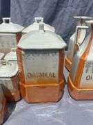 Vintage Kitchen Canister Set - Porcelain White and Orange