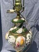 Ornate Porcelain Table Lamp with Figure Accents