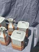 Vintage Kitchen Canister Set - Porcelain White and Orange