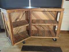 HANDCRAFTED WOODEN BAR OR COUNTER ON CASTERS