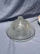 Collectible Glass Butter Dish with Lid and Floral Dish