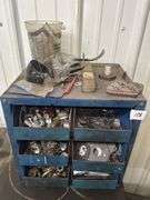 Blue Metal Tool Cabinet with Automotive Hardware and Parts