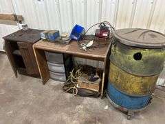 Shop Tool and Equipment Assortment with Rolling Drum